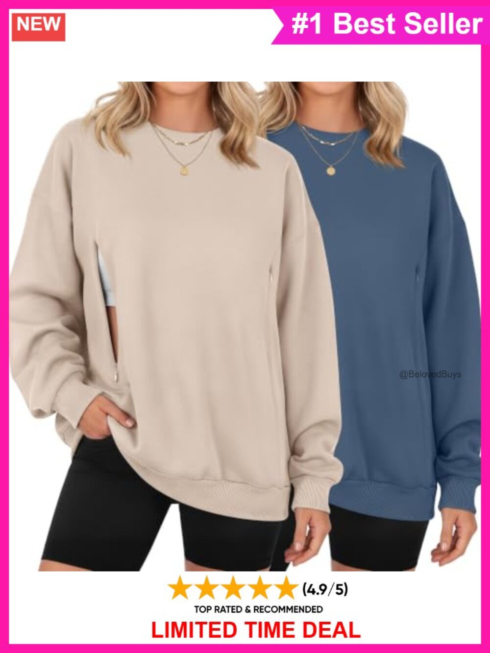 2 Pack Nursing Sweatshirts Oversize Breastfeeding Pullover Zip